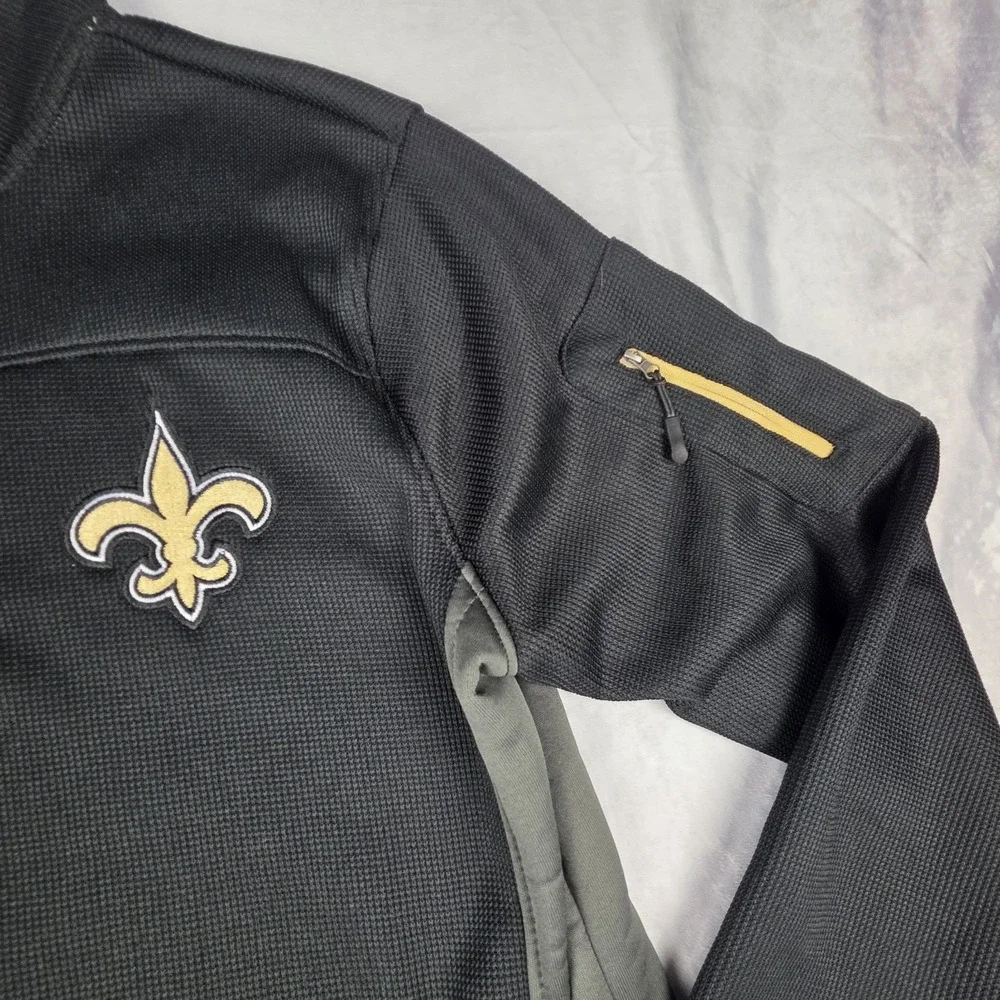 New Orleans Saints Mens Large Black Gold Zip Up Knit Pullover NFL‎ Embroidered